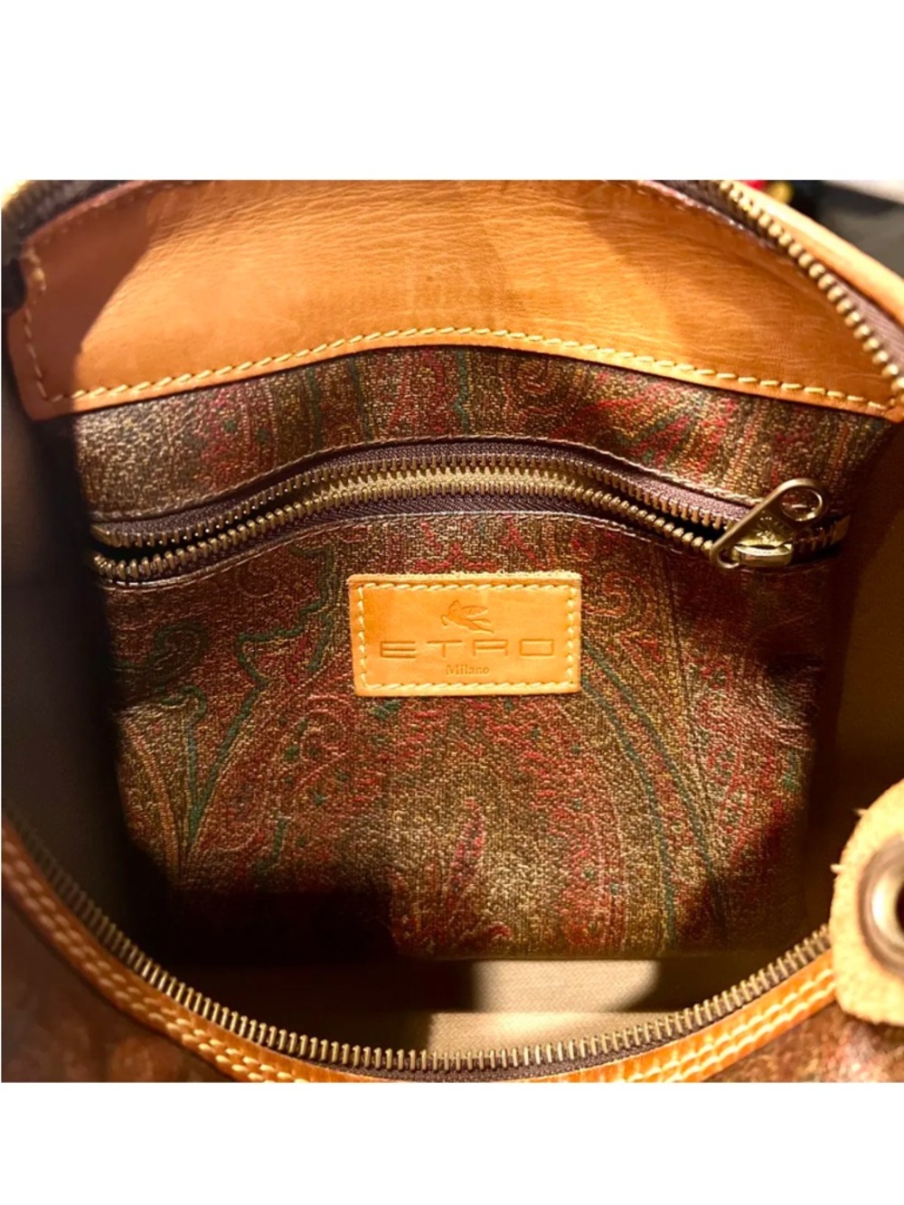 SOLD!!! Etro Brown Paisley Leather Satchel with Tan Trim EUC (900-1500 value) - Picture 12 of 17